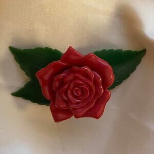 Vintage Cruver of Chicago red plastic rose pin